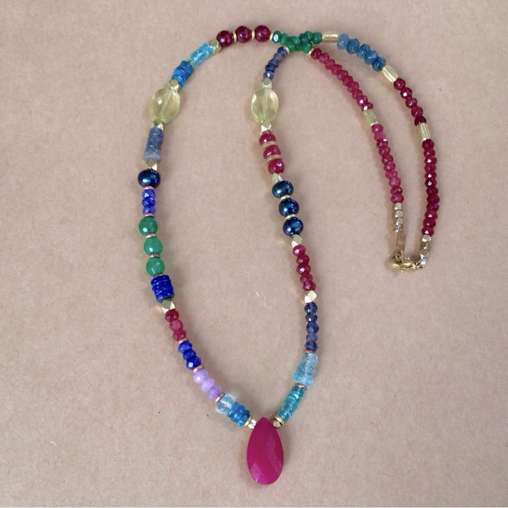 New Sundance charm Multi Gemstones Necklace Ruby Pendant